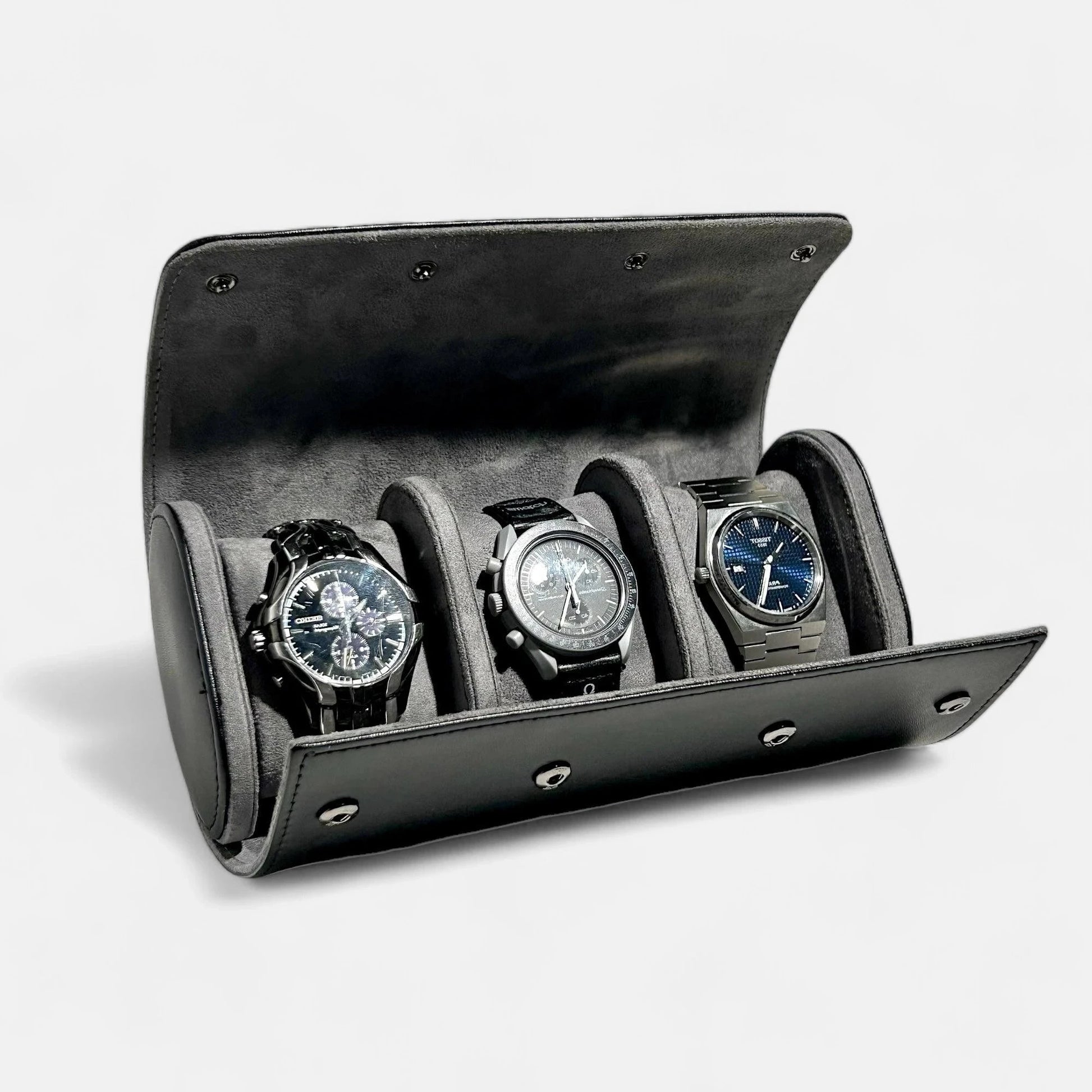 Voyager Watch Case Triple, Black Colour, Front Side