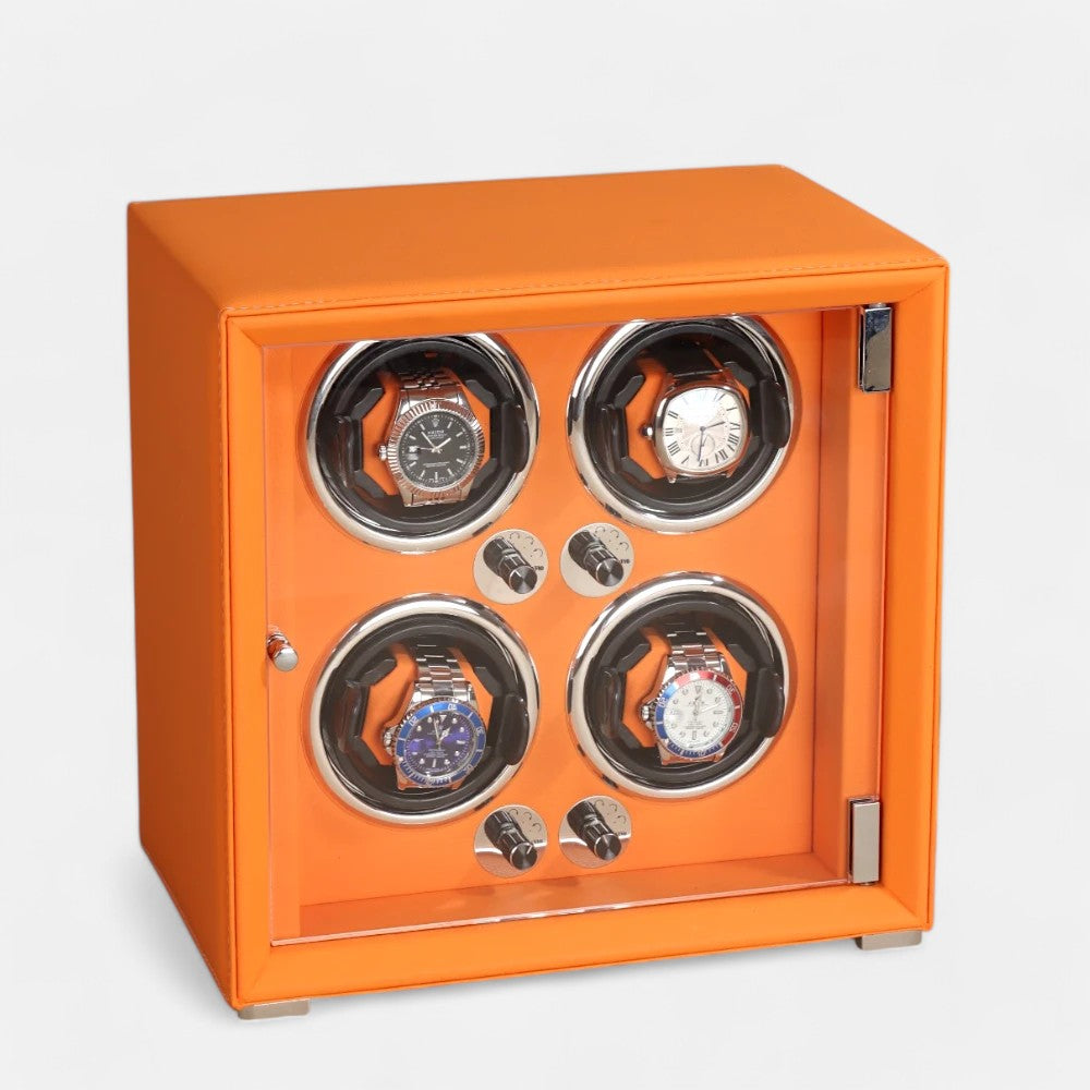 Leone Watch Winder, Orange Colour, Front Side
